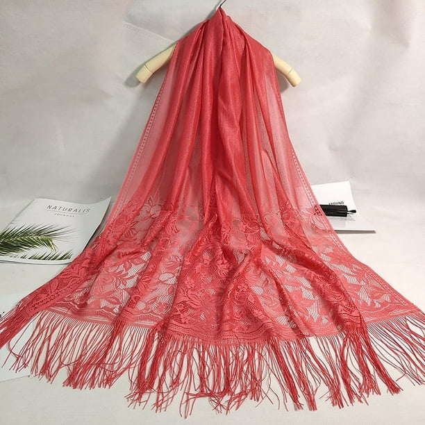 Floral Lace Scarf for Women - Lightweight Shawl Wrap with Fringe for Evening Dresses and Weddings