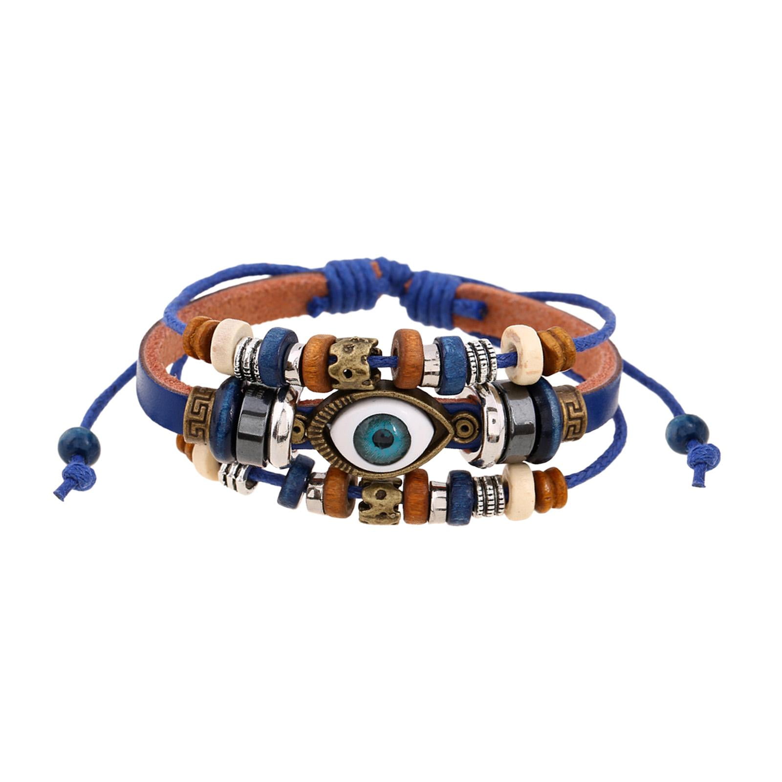 Magideal - Pulsera De Cuero De Pu De Múltiples Capas Pulsera Tallada Hueca Brazalete De Muñequera, Encanto De Regalos, Pulsera De Envoltura De Tejida Azul