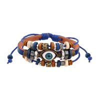 Magideal - Pulsera De Cuero De Pu De Múltiples Capas Pulsera Tallada Hueca Brazalete De Muñequera, Encanto De Regalos, Pulsera De Envoltura De Tejida Azul