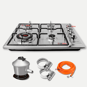 Line - Cocina Encimera A Gas Licuado 4 Platos Acero Inoxidable Premium+Kit De Instalación