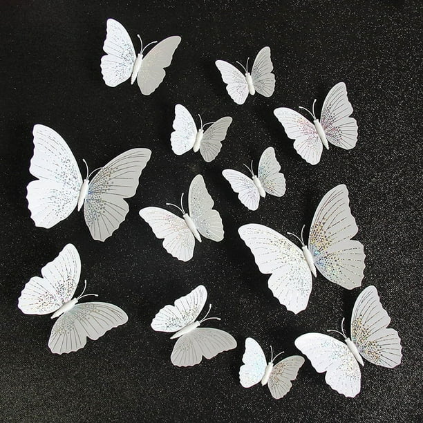 12pcs 3D Imitation Butterfly Wall Stickers, Glitter Butterfly Stickers, Room Wall Decor