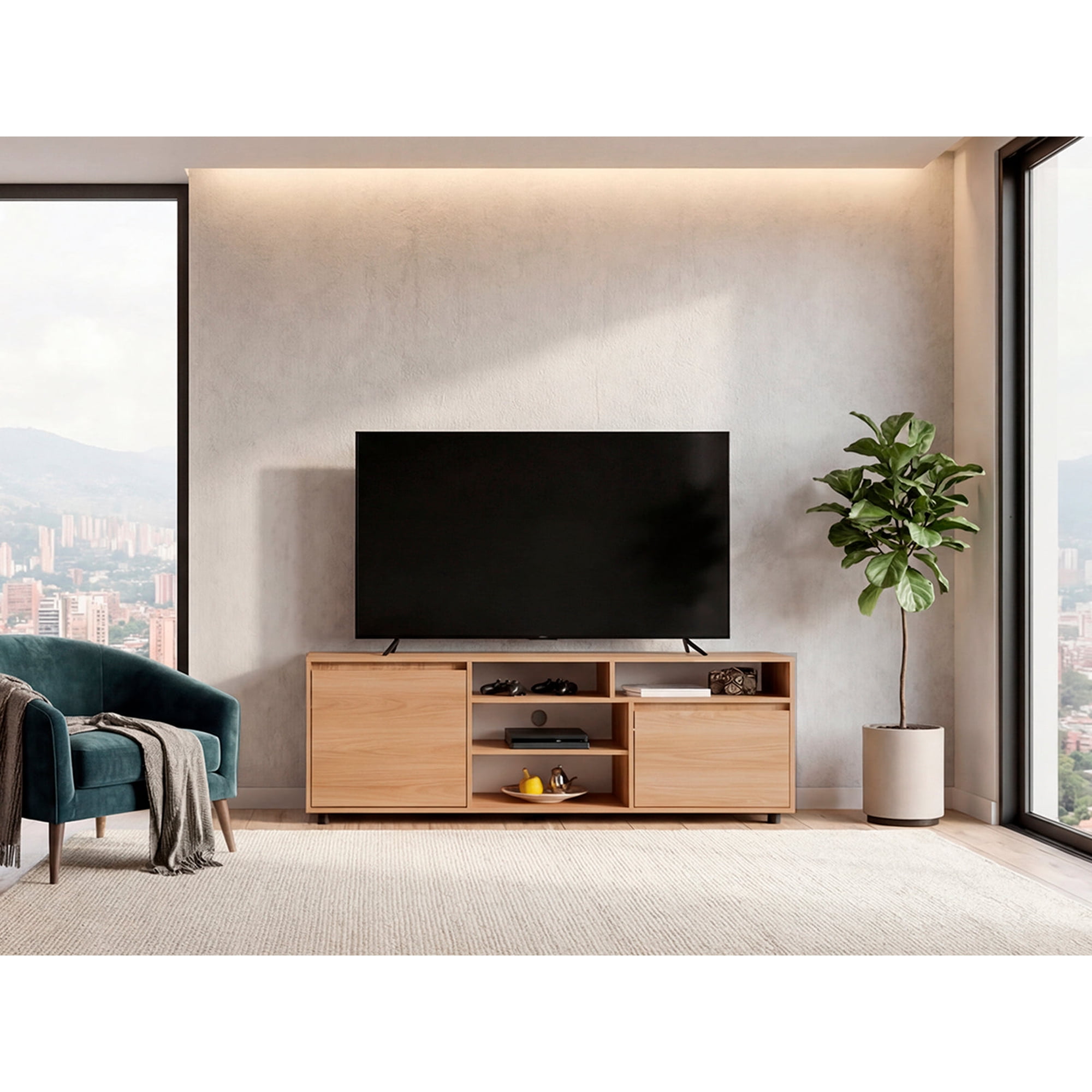Tuhome - Rack Tv 70" Pino 2 Puertas 55x160x35,2 Cm Fresno Europeo