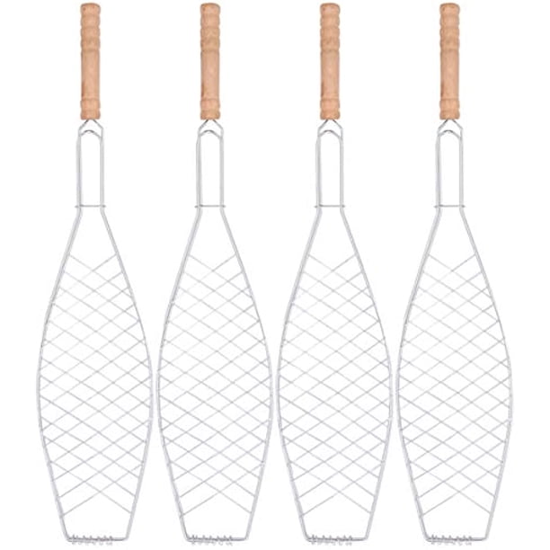 4pcs Fish Grill Basket, Folding Portable Stainless Steel Barbecue BBQ Grill Basket For Meat, Steak, Shrimp, Vegetables