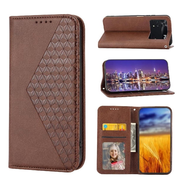 Funda Flip FOXDOCK para Xiaomi Poco M4 Pro 4G , Estilo Billetera con Diseño Rombo, Correa de Mano y Soporte, Uso Diario