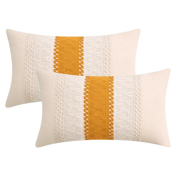 REGALWOVEN 2 piezas de fundas de cojín con tejido geométrico para sofá, sala de estar, decoración boho de granja, amarillo 12" x 20"