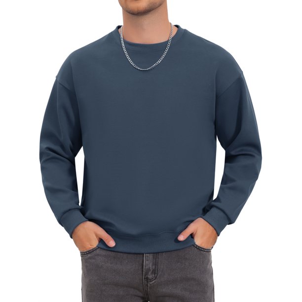 Sudadera casual de gimnasio para hombre de color sólido con cuello redondo y manga larga M azul marino