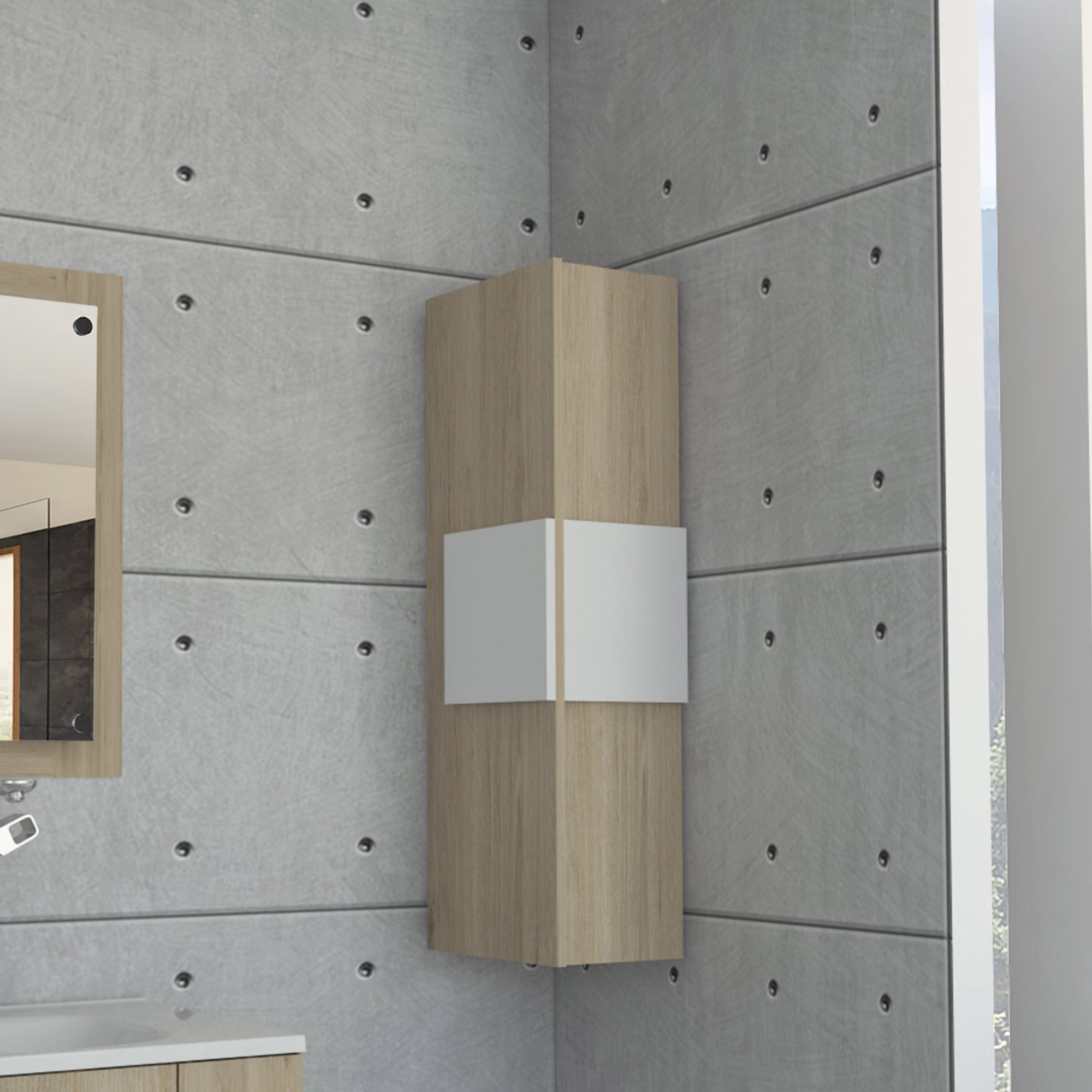 Tuhome - Mueble Organizador De Baño Vanguard Rovere Y Blanco
