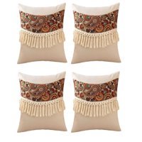Genérico - Pack De 4 Fundas De Cojin Lino Mandala 45X45 Beige 02