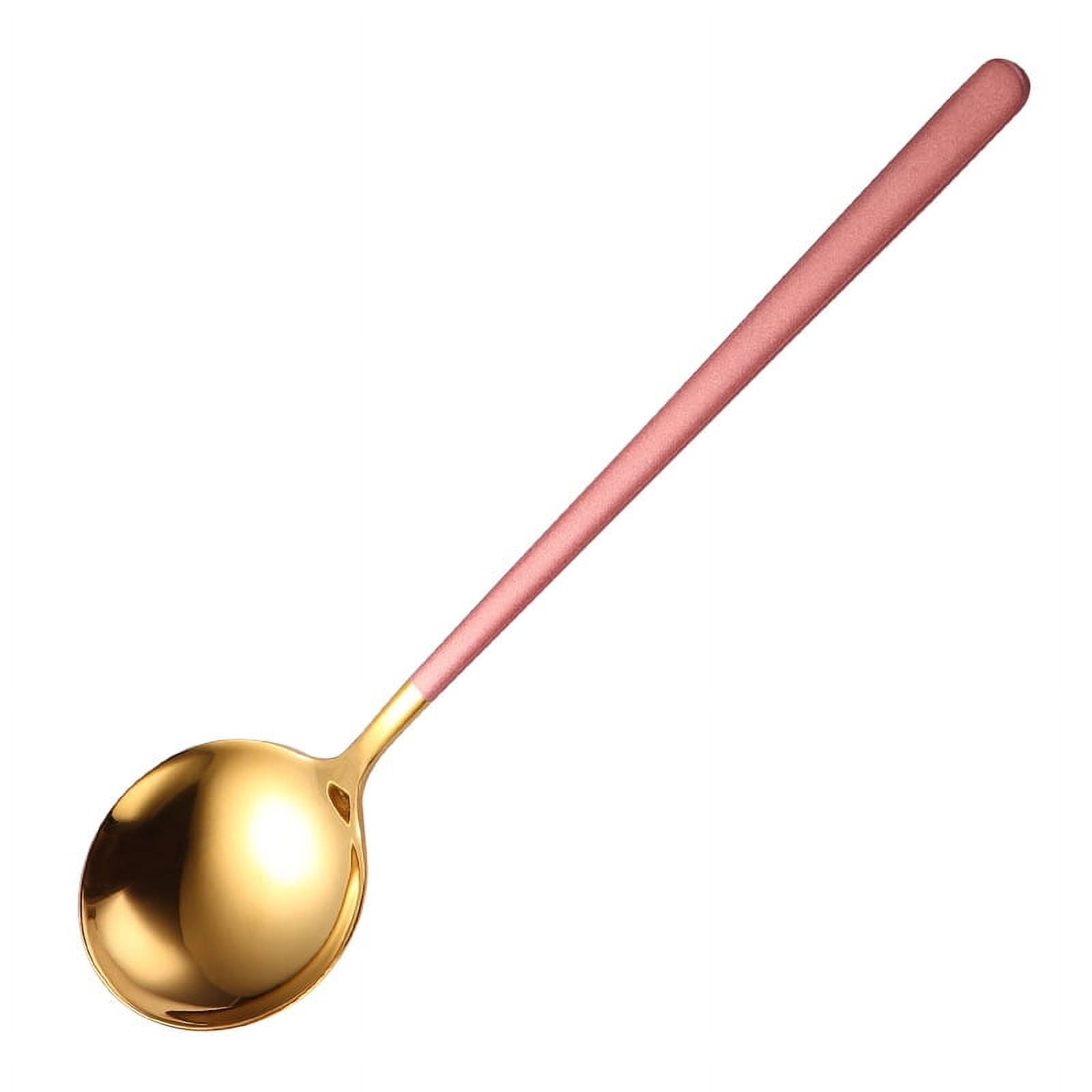 Xmhytop 4 Piezas Cucharas Redondas De Acero Inoxidable Oro Rosado, 19.5x4.5 Cm - Ideal Para Sopas, Guisos Y Servicio Elegante En Hogar Y Restaurantes