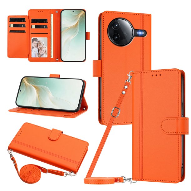 Funda Tipo Libro para Xiaomi POCO F7 Pro, Tapa con Imán, Naranja