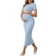 thumbnail image 4 of INSPIRE CHIC Vestido de Maternidad para Mujer Rib Bodycon Midi Manga Corta Lateral Elástico Fruncido Embarazo 1 Pieza Sesión de Fotos Babyshower 2XL Gris Azul, 4 of 6