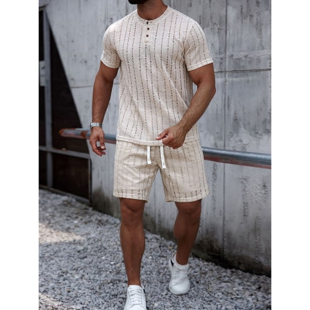 Conjunto Hombre Short y Polera Texturado Tendencia Botones 6263