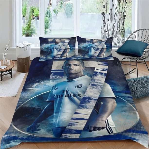 Bedding Quilt Cover Set Microfiber Soft Comfortable Duvet Cover Set for Boys Girls Children Adults Teens Bedding Set with 2 Pillowcases 3D Printed with Football Star Duvet Cover -02