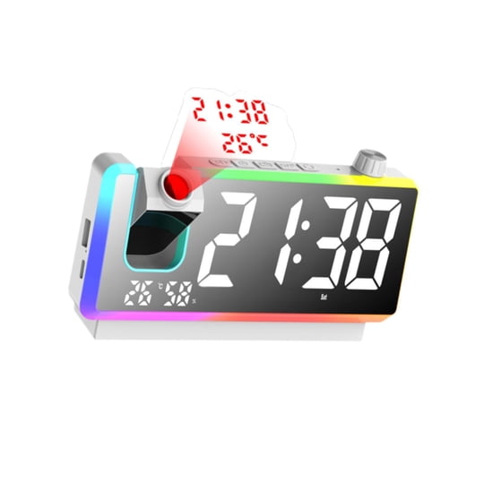 Gazechimp - Reloj Despertador Con Proyección Digital Para El Hogar, Dormitorio, Proyector Giratorio De 180°, Dos Alarmas, Color Blanco