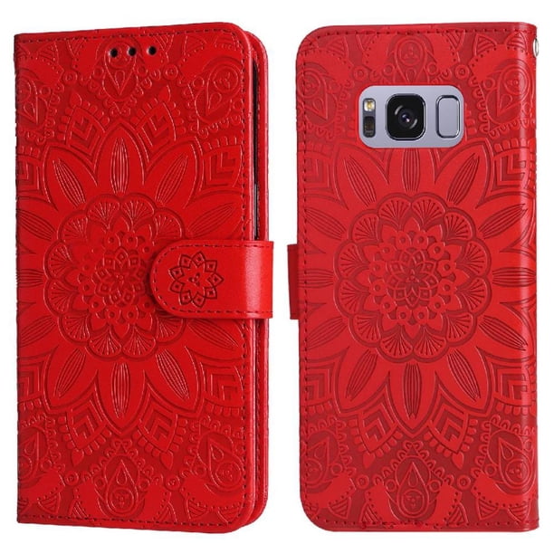 Funda tipo cartera FOXDOCK para Samsung Galaxy S8 , diseño girasol en relieve, cuero PU, cierre magnético, soporte y tarjetero