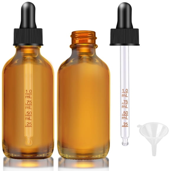 Botella cuentagotas Bumobum de vidrio ámbar de 60 ml, paquete de 2 con acceso.