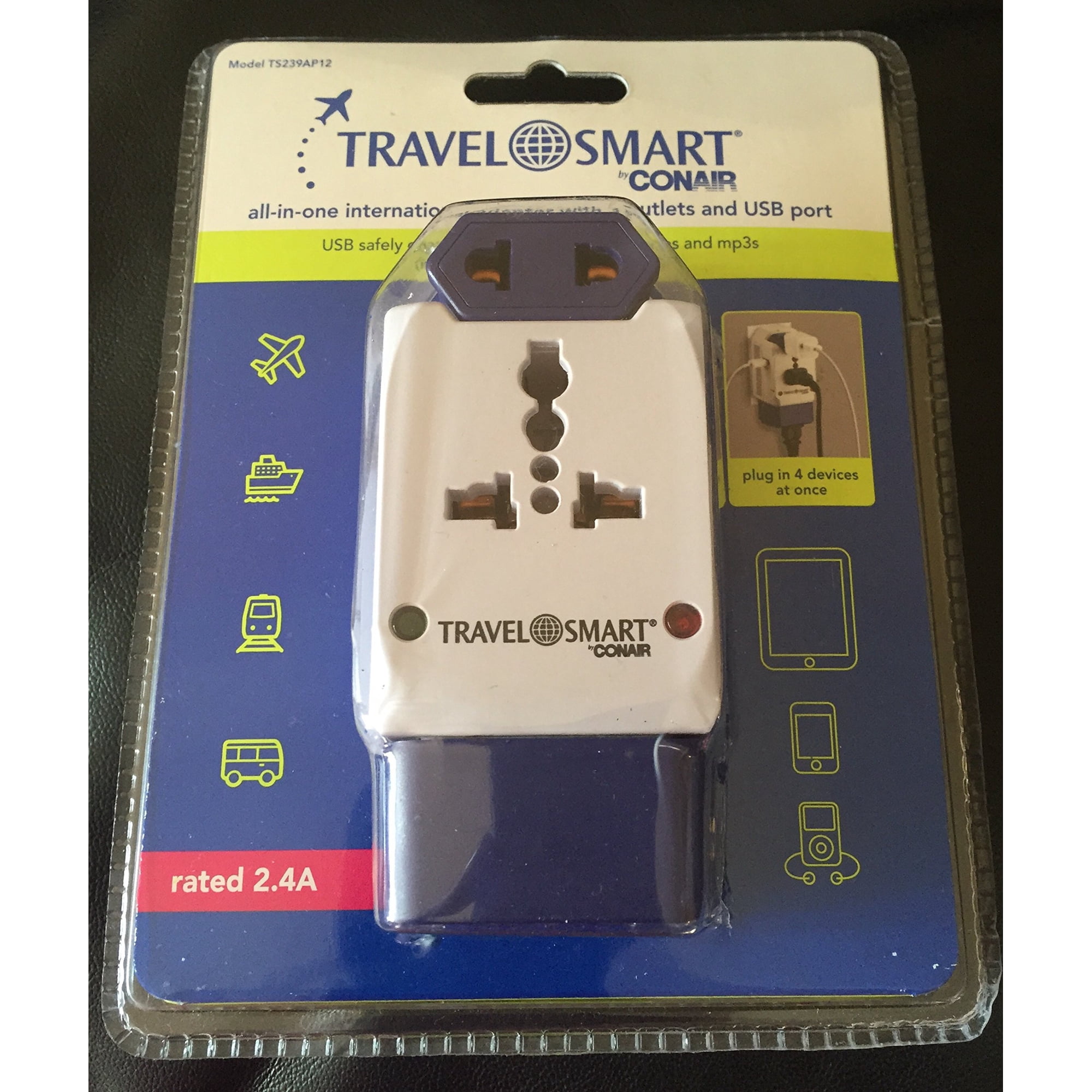 Adaptador De Viaje Multifunción Conair Con Usb Tipo A/b/c/e/f/g/i