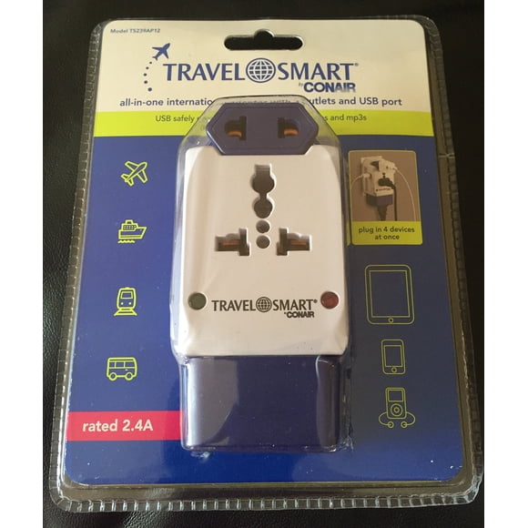 Adaptador de viaje multifunción Conair con USB tipo A/B/C/E/F/G/I
