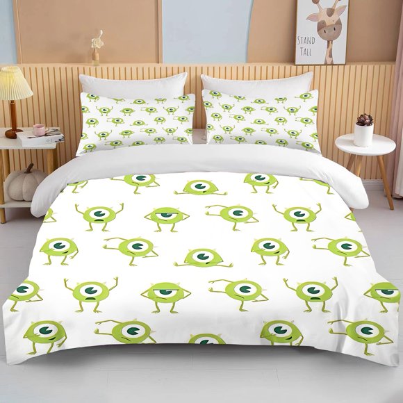 v2704 Bed Sheets Size Monster Inc Printed Bedding Set Cartoon Anime Microfiber Bed Set Pillowcase Adult Bed Cover Bedroom Bed Set Duvet 3-Piece Bedding Set (1 Duvet Cover + 2 Pillow Shams) Bed Sheets