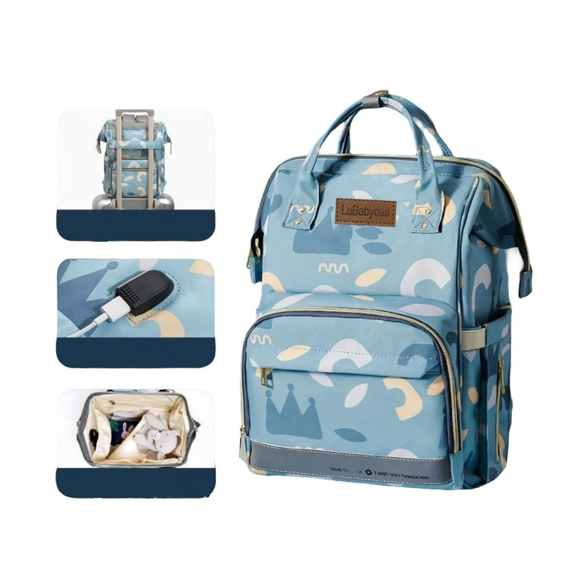 Mochila Maternal Impermeable Con Usb Lubabycas Azul