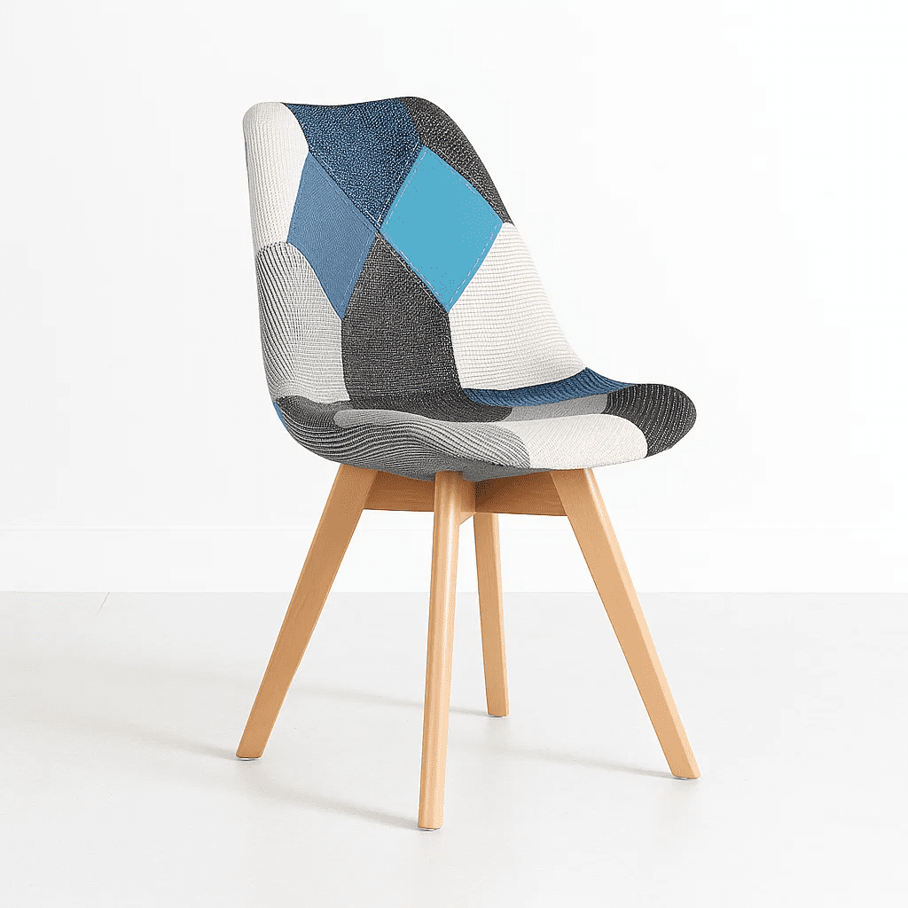 Klik Muebles - Silla Eames Patchwork Acolchada Tela Wood - Celeste