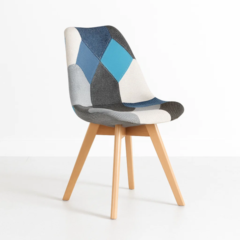 Klik Muebles - Silla Eames Patchwork Acolchada Tela Wood - Celeste