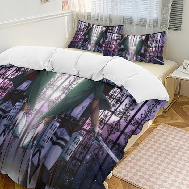 Attack On Titan Quilt Set Thicken Soft 3 Pieces Bedding Set All Season Duvet Cove with 2 Pillowcases for Adult Women Girls Teens Home Room Decor