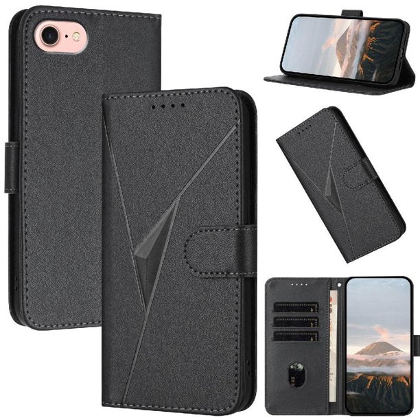 Funda Cartera Fibra de Carbono para iPhone 16e con Soporte y Cierre Magnético Negro