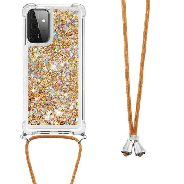 Funda FOXDOCK para Samsung Galaxy A72 5G con Cuerda Ajustable, Brillo Líquido, Protección Antigolpes y Lente – Ideal para Regalo