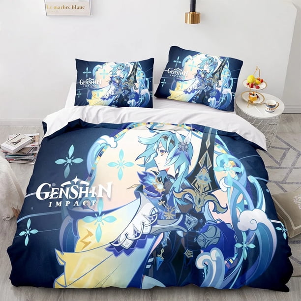 Gaming Genshin Impact Eula Bedding Set 3D Boys Teens Duvet Cover Set Soft Bed Linen Queen King Single Size Bedroom DecorBed Sheets