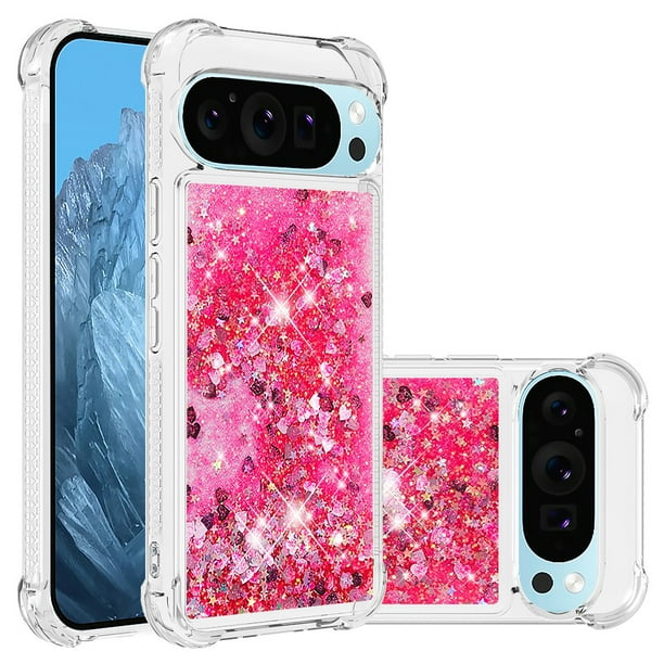 FOXDOCK Funda Glitter Líquida para Google Pixel 10 con Anillo Brillante, TPU Antichoques y Esquinas Reforzadas, Soporte