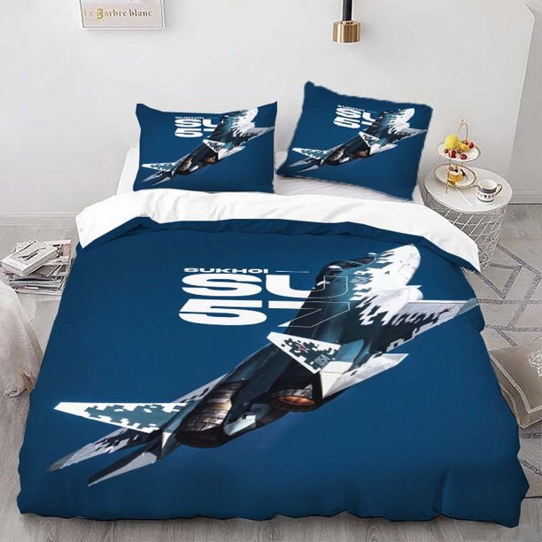 Three-Piece Su-57 Fighter Jet Printed Duvet Cover Set Soft and Comfortable All-Season Bedding Set Ideal for Home