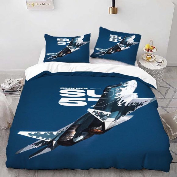 Three-Piece Su-57 Fighter Jet Printed Duvet Cover Set Soft and Comfortable All-Season Bedding Set Ideal for Home