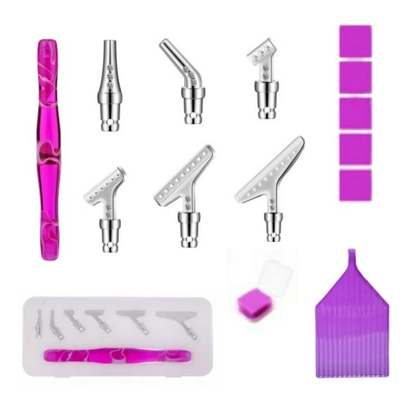 Lápiz Diamond Painting 6 Puntas Metálicas + Cera + Bandeja rosa