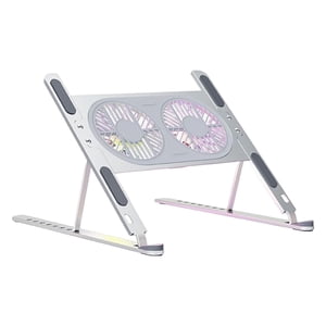 Magideal - Soporte Plegable Para Computadora Portátil, Con Ventiladores De Refrigeración Duales, Soporte De Elevación De Base De Soporte Portátil Antideslizante Plata