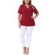 thumbnail image 2 of Agnes Orinda Blusa de Punto Acanalado Elegante de Manga Corta con Encaje y Cuello en V para Mujer de Talla Grande, Túnica de Primavera Verano 3X Burdeos, 2 of 7