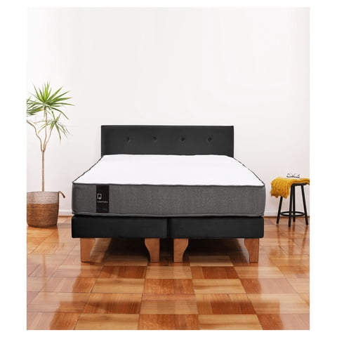 Latam Home - Cama Europea Zen Best 2 Plazas Colchon Resortes Base Dividida + Respaldo Tela Negro