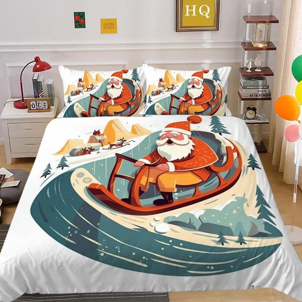 Christmas Gifts Snow Santa Claus Kids Quilt Duvet Cover Set 3-Piece Bedding Set