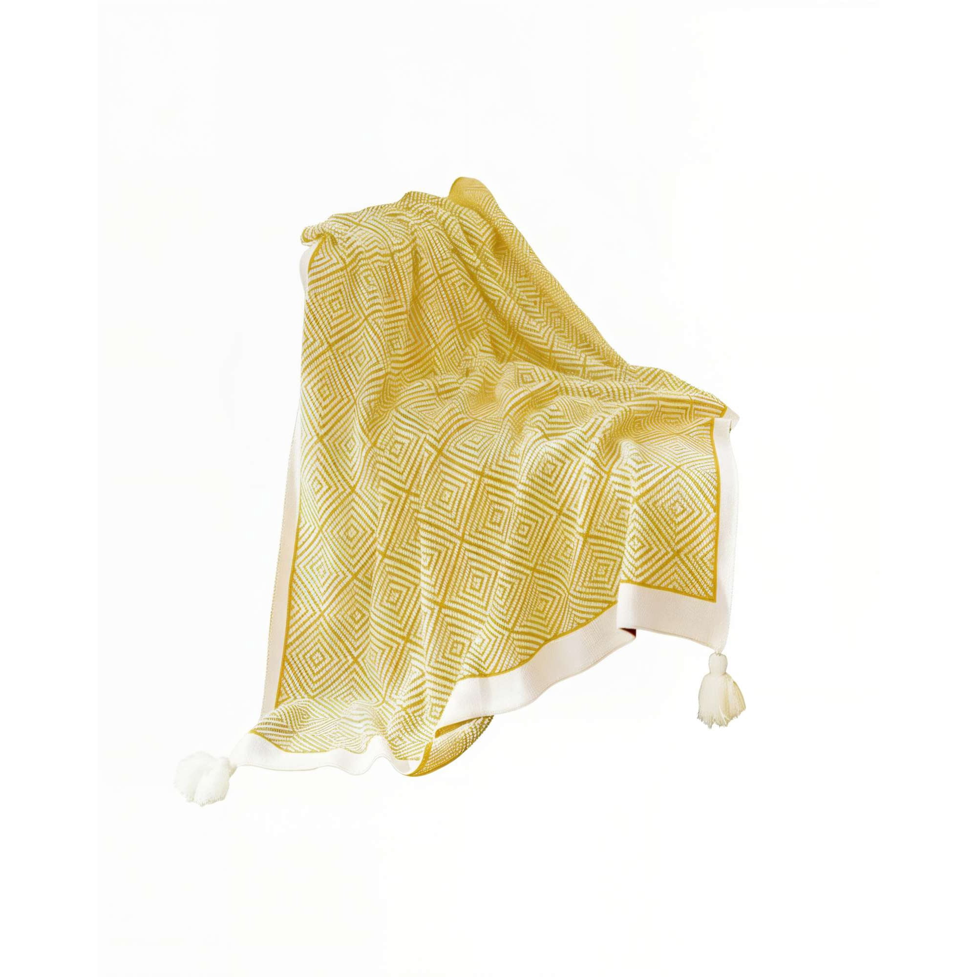 Genérico - Manta Con Borlas Y Estampado Geometrico De Rombo Color Amarillo