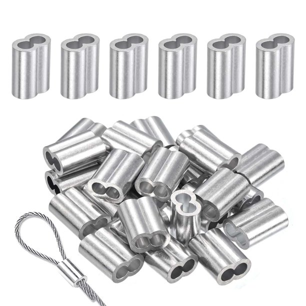 Manguitos de engarce de aluminio, 6 mm, 25 piezas para el extremo de la línea de cable