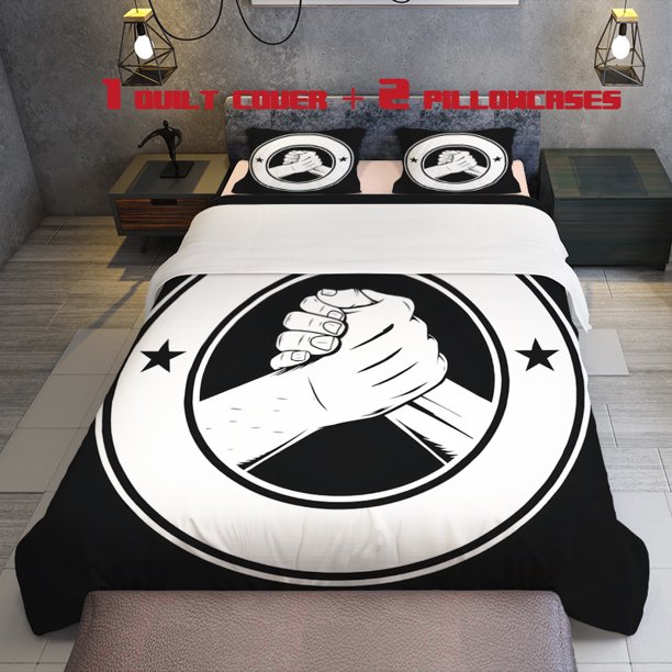 3pcs handshake logo themed bedding set duvet cover and pillowcases