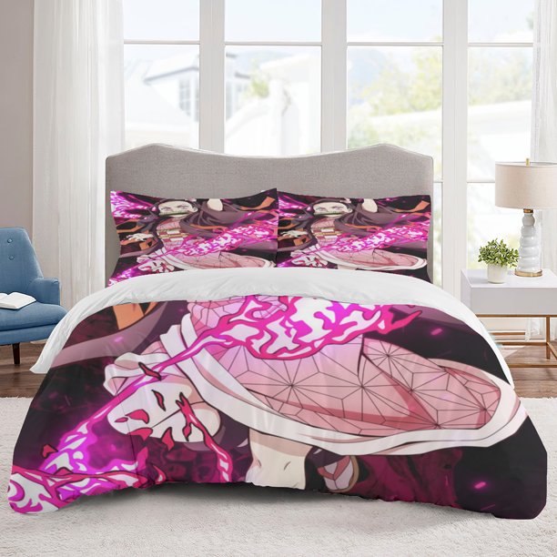 nezuko Bedding Sets Cartoon Duvet Cover Lightweight 3 Piece Bet Sets for Kids Boys Girls