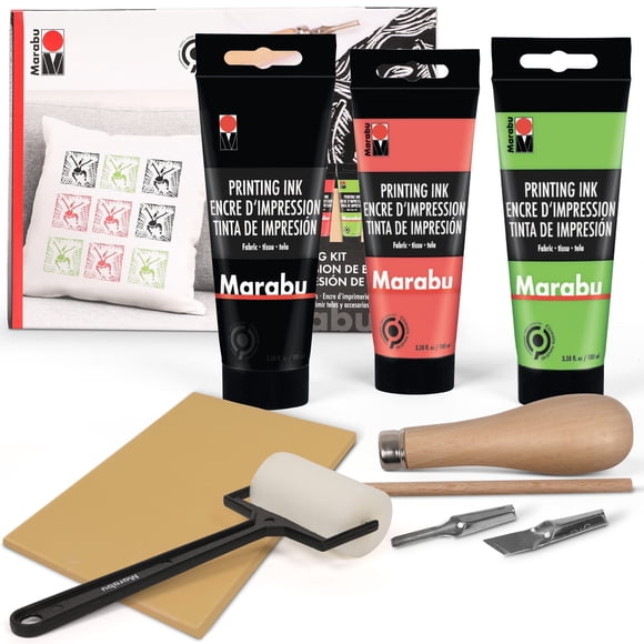 Kit de impresión en bloque Marabu Linocut con 3 tintas de 100 ml, cortador