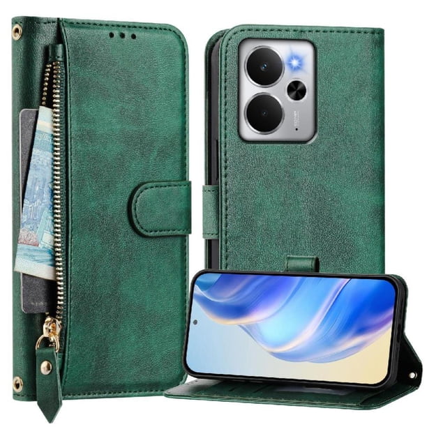 FOXDOCK Funda Tipo Cartera para Tecno Camon 50 Pro 4G Cuero PU con Cremallera y Correa de Muñeca, Ranuras para Tarjetas, Soporte Plegable, Cierre Magnético