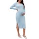 thumbnail image 2 of INSPIRE CHIC Vestido de Maternidad para Mujeres con Abertura, Manga Larga, Cuello Henley, Botones, Ajustado, Tejido de Punto Acanalado, Sesión de Fotos de Embarazo, 2XL Azul, 2 of 6