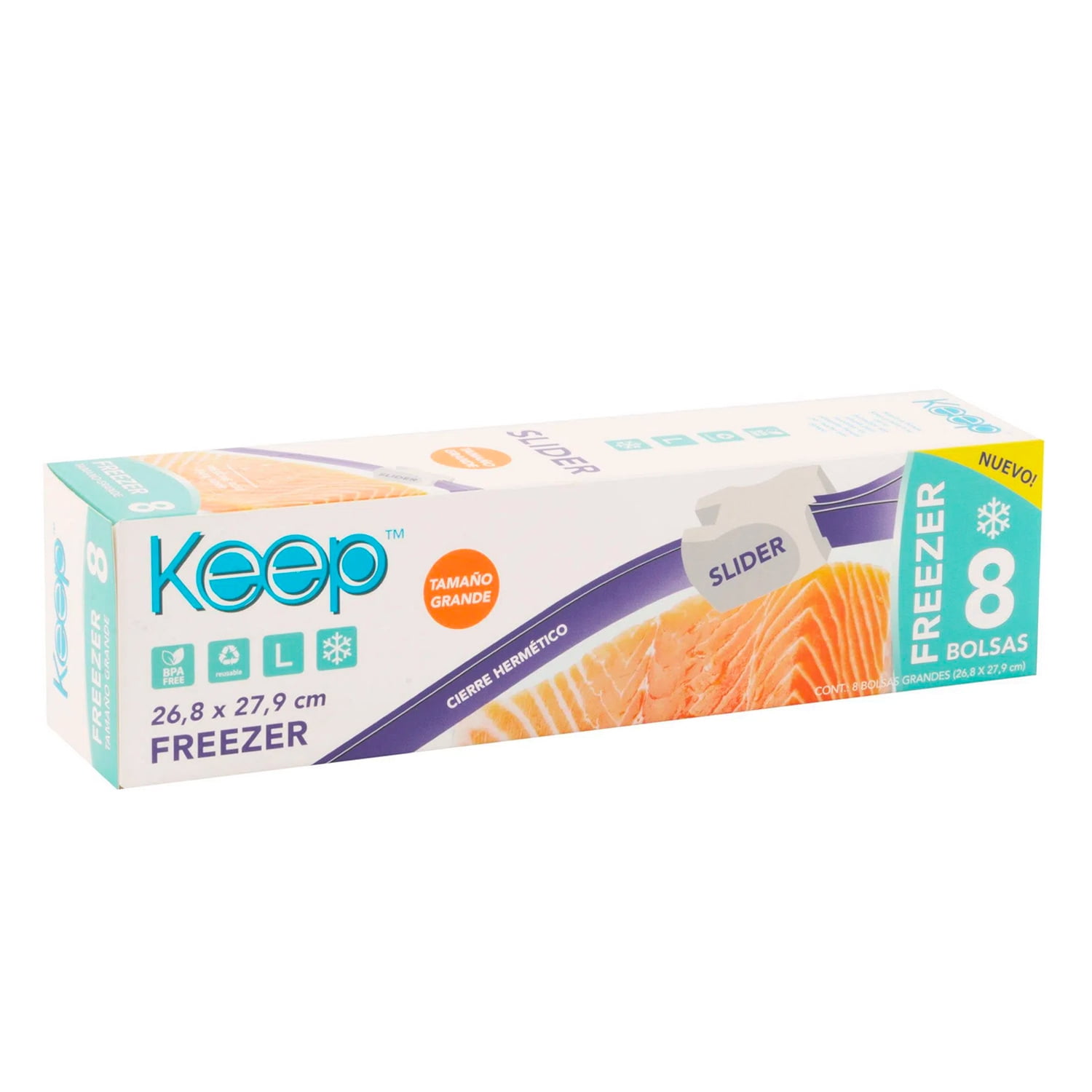 Keep - 8 Bolsas Freezer Cierre Hermético Slider 26,8x27,9cm L