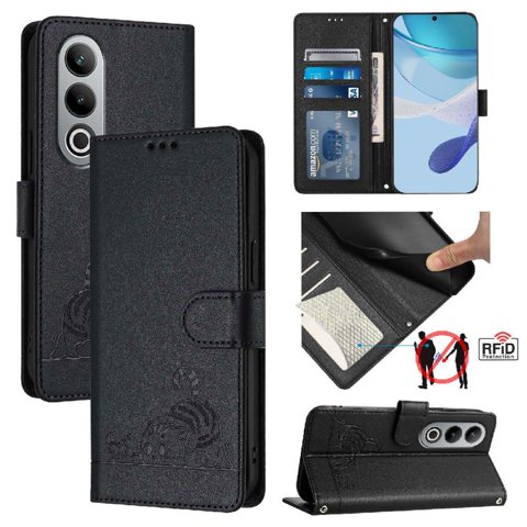 Funda Tipo Cartera Foxdock Para Oneplus Nord Ce 4 5G Con Soporte, Ranuras, Rfid, Diseño De Gato