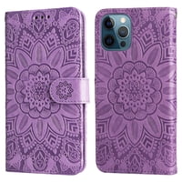 Funda Tipo Cartera Foxdock Para Iphone 12 Pro , Diseño Girasol En Relieve, Cuero Pu, Cierre Magnético, Soporte Y Tarjetero