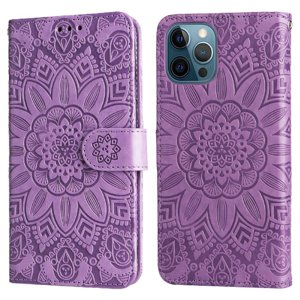 Funda Tipo Cartera Foxdock Para Iphone 12 Pro , Diseño Girasol En Relieve, Cuero Pu, Cierre Magnético, Soporte Y Tarjetero