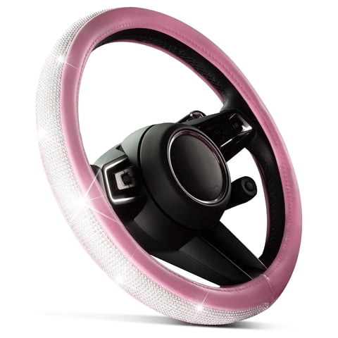 Jj Group - Cubre Volante Cuero Rosado Cristales Brillos Universal